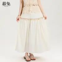 慕兔复古波西米亚风半身裙女2025夏季新款小个子高腰中长款a字裙