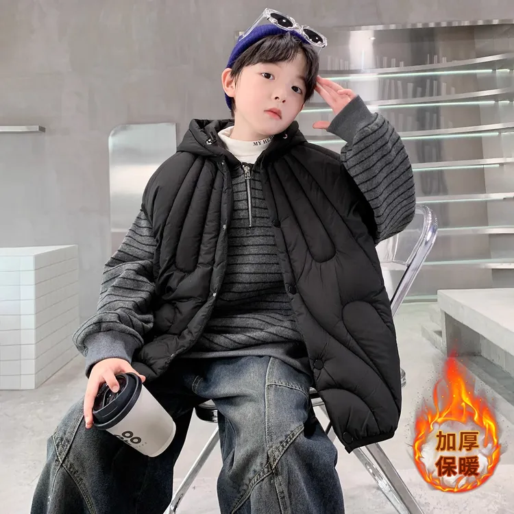 男童秋冬款加厚棉马甲2025新款冬季夹棉冬装大儿童穿搭卫衣两件套