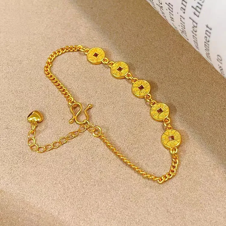 合金手链 同款古法日进斗金铜钱手链镂空钱币链条手