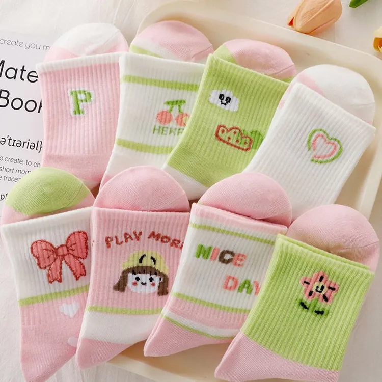 袜子女童春秋中筒可爱类棉卡通粉色中大童透气初中生女孩高腰