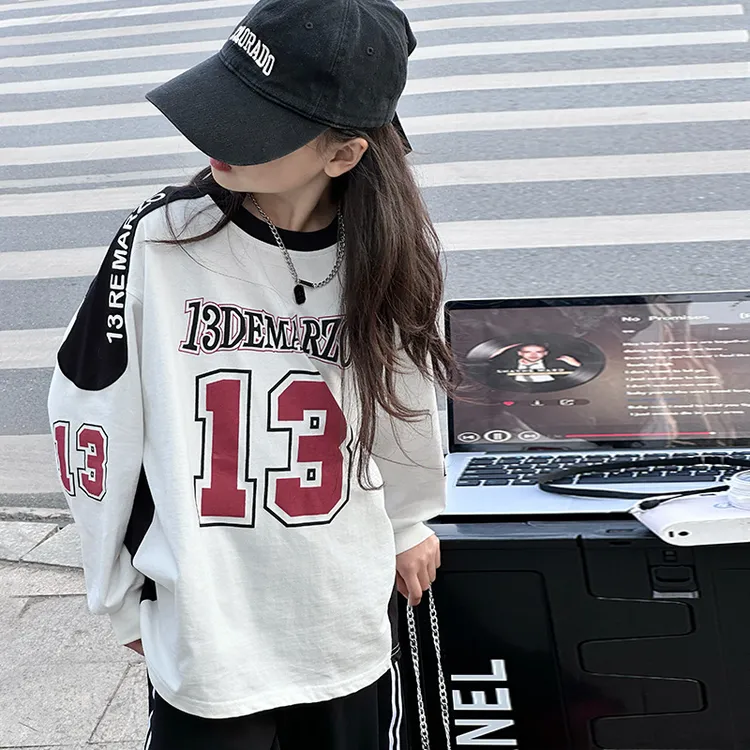 女童长袖t恤春秋2025新款洋气女大童韩版宽松上衣春季儿童打底衫