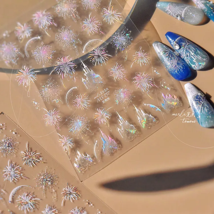 tomoni贝壳光美甲贴纸 莫失合作款 爆款文具指甲贴烟花城堡贴纸