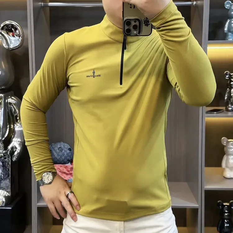 Y18男士半高领打底衫秋季潮流修身百搭网红长袖T恤 时尚打底衫