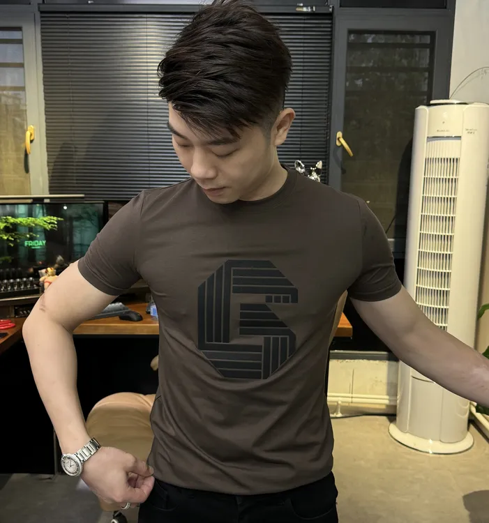 夏季新款男士圆领大G字母印花短袖简约时尚款百搭修身弹力短袖T21