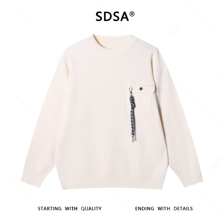 SDSA男士秋冬新款痞帅男装设计师纯色小众设计领口毛衣百搭针织衫