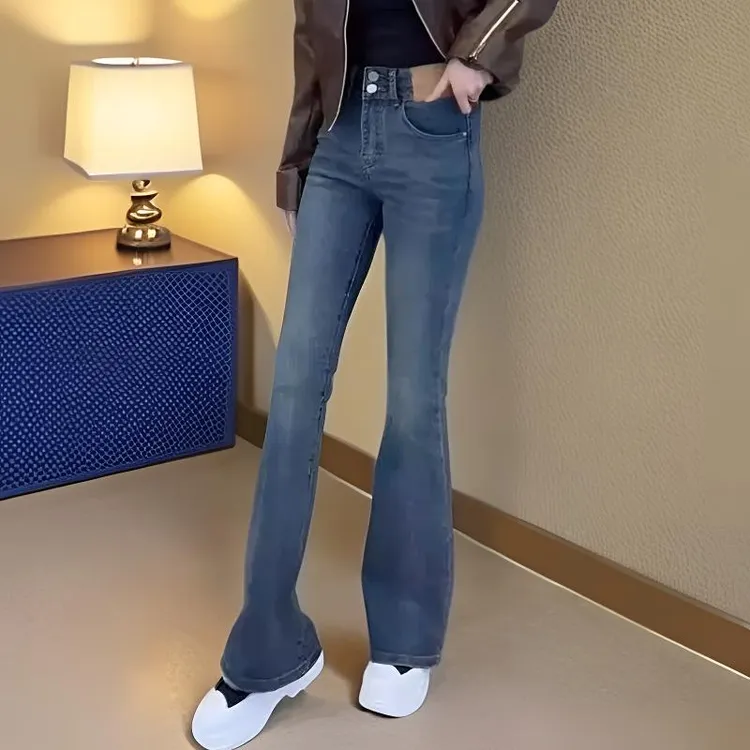 大码牛仔裤2025年夏季新款休闲百搭显瘦高腰弹力微喇拖地喇叭裤子