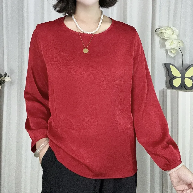 早秋款长袖高端时尚洋气遮肚显瘦百搭休闲圆领气质女上衣