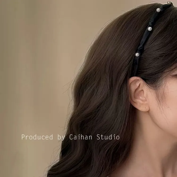 韩系黑色细发箍气质新款高级感珍珠发卡头箍防滑简约发饰女