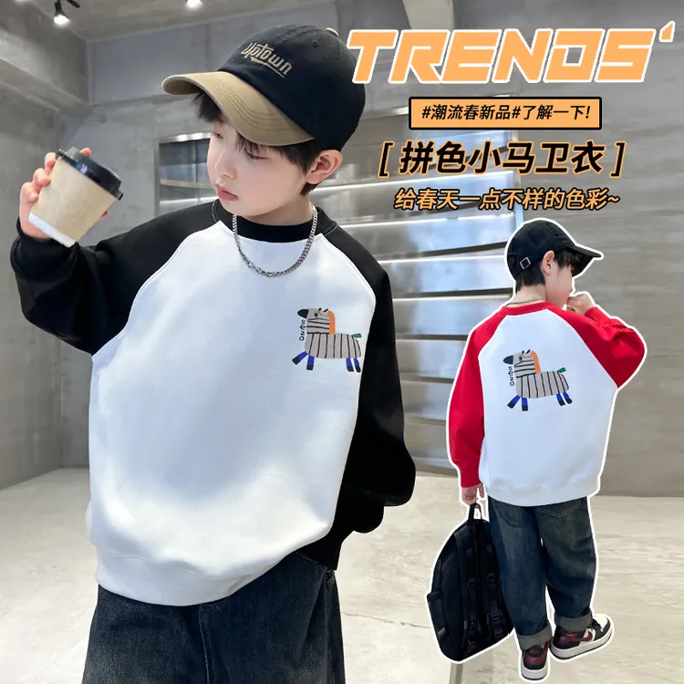 儿童长袖男童2025新款中大童新款套头上衣男孩打底洋气圆领卫衣潮