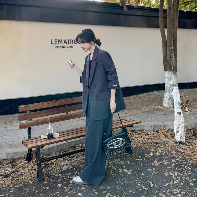 奥顿思兰迪超火流行灰色西装套装裤女春秋新款通勤气质ootd韩系