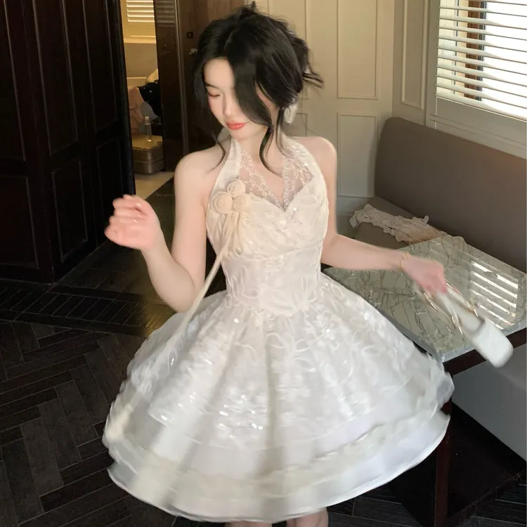 Blovelan银河之梦  蕾丝花边仙女杏无袖连衣裙