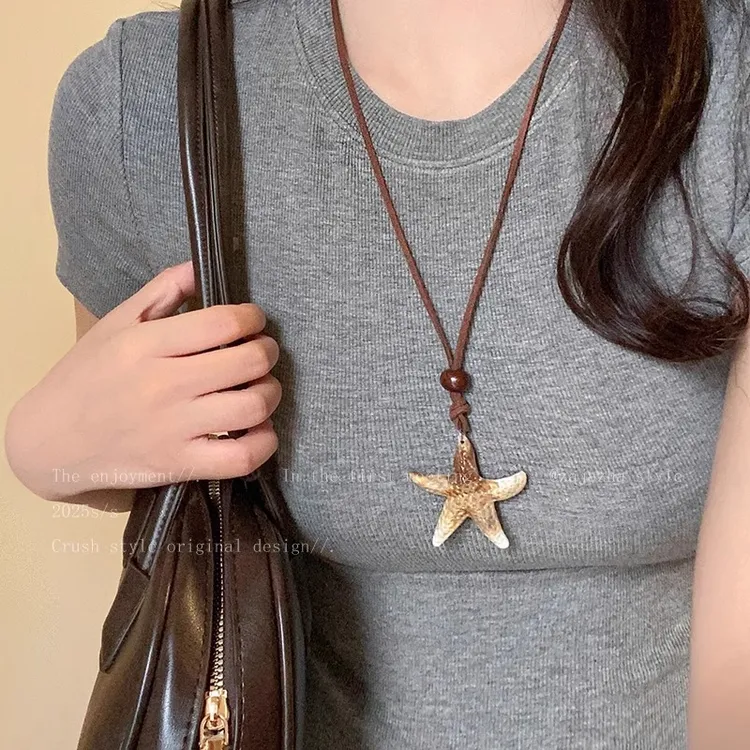 合金树脂吊坠 海星长款挂脖项链女夏天韩系ins小众装饰锁骨链海边