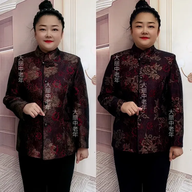 秋冬新款妈妈装新中式立领长袖开衫中老年气质奶奶外套