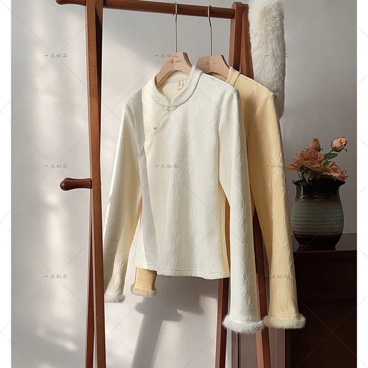 5614《云璐》原创设计感花边斜边打底内搭国风立领保暖提花上衣