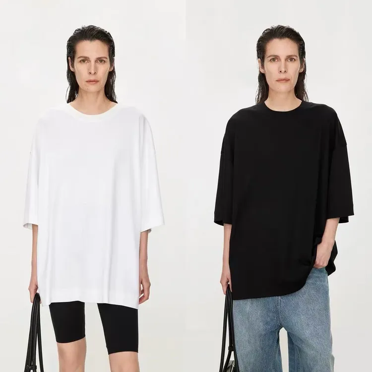 Row风极简慵懒风 黑白中袖宽边显瘦圆领短袖