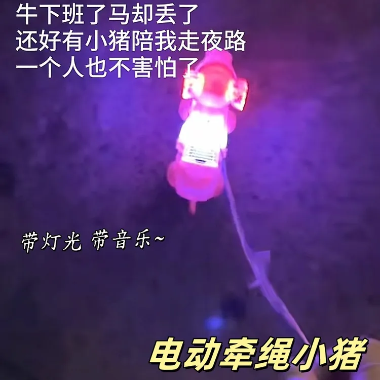 电动牵绳小猪发光音乐牵绳猪别人遛狗我溜猪创意整蛊玩具礼物