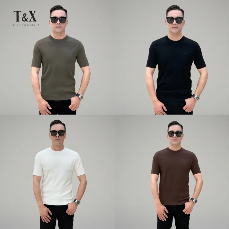 T&X/梯形男士秋冬高弹力简约休闲修身显瘦针织短袖T恤（0067）