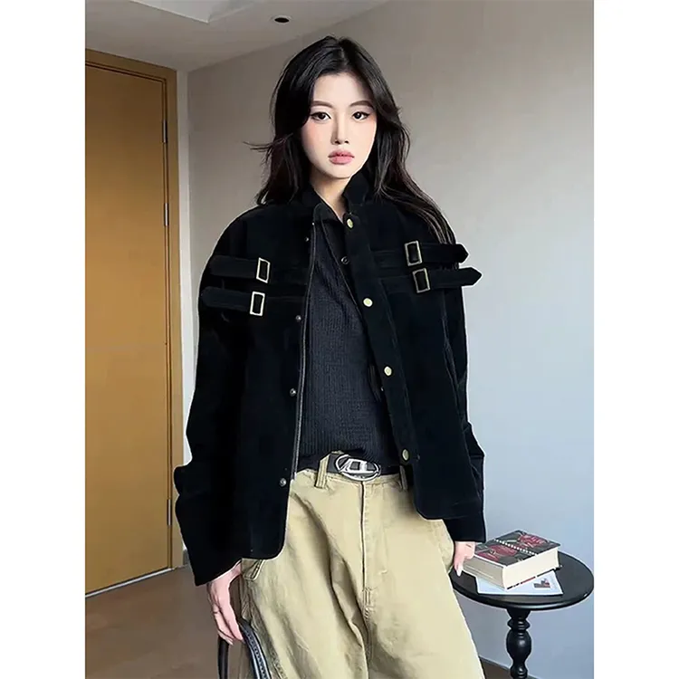 美式复古麂皮绒外套男款秋季美拉德工装夹克拼接设计感短款棒球服