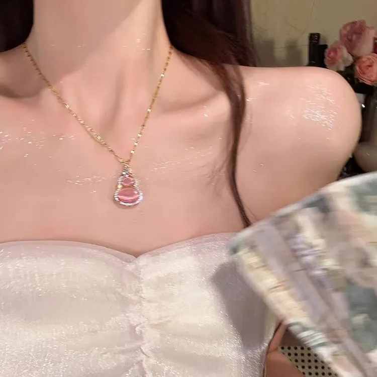 钛钢项链 粉色葫芦链女士款复古2024年新款ins小众设计感锁骨项链