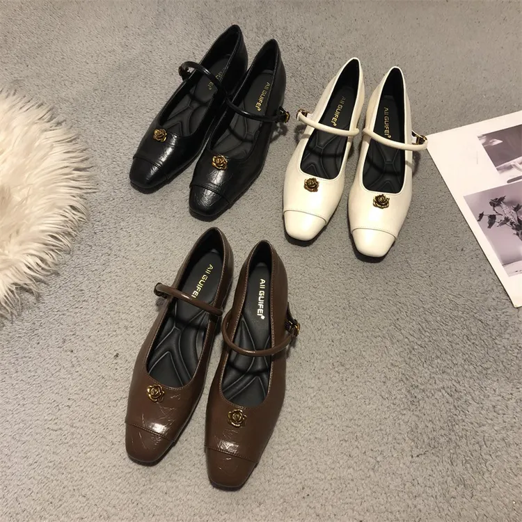 简约套脚粗跟单鞋一脚蹬软底小方头女春豆豆鞋