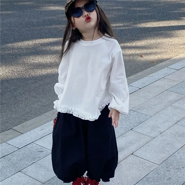 女童套装2025春秋新款儿童宽松娃娃衫上衣洋气灯笼裤两件套白衬衫