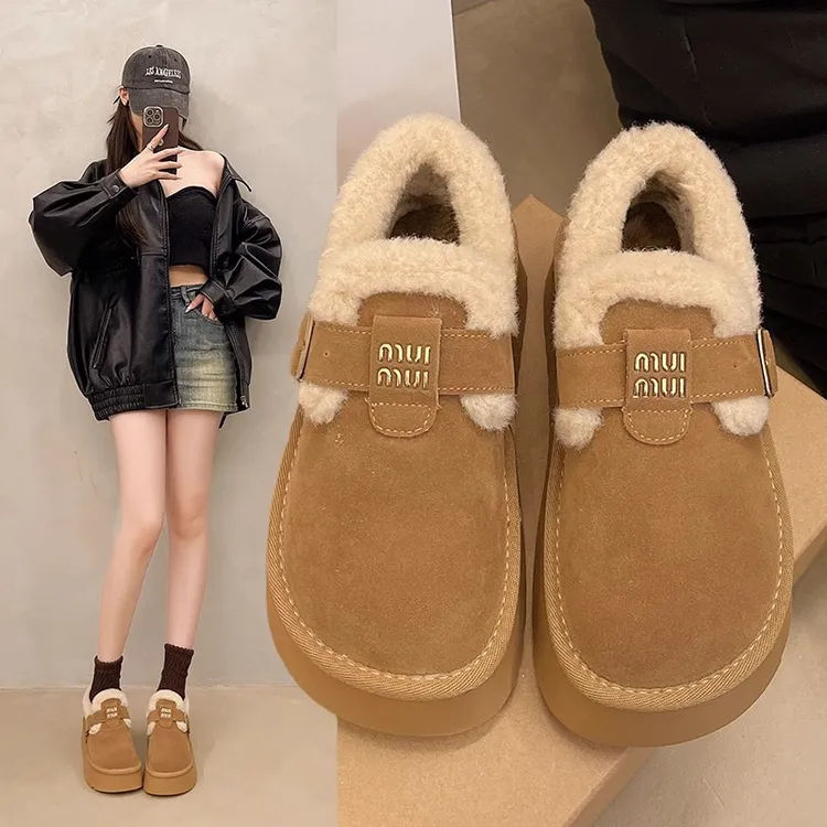 雪地靴女冬复古加绒勃肯鞋厚底休闲加厚棉鞋学生防滑保暖毛毛