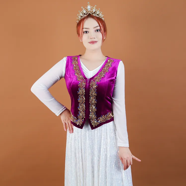 新款时尚民族风重工高档串珠金丝绒短马甲