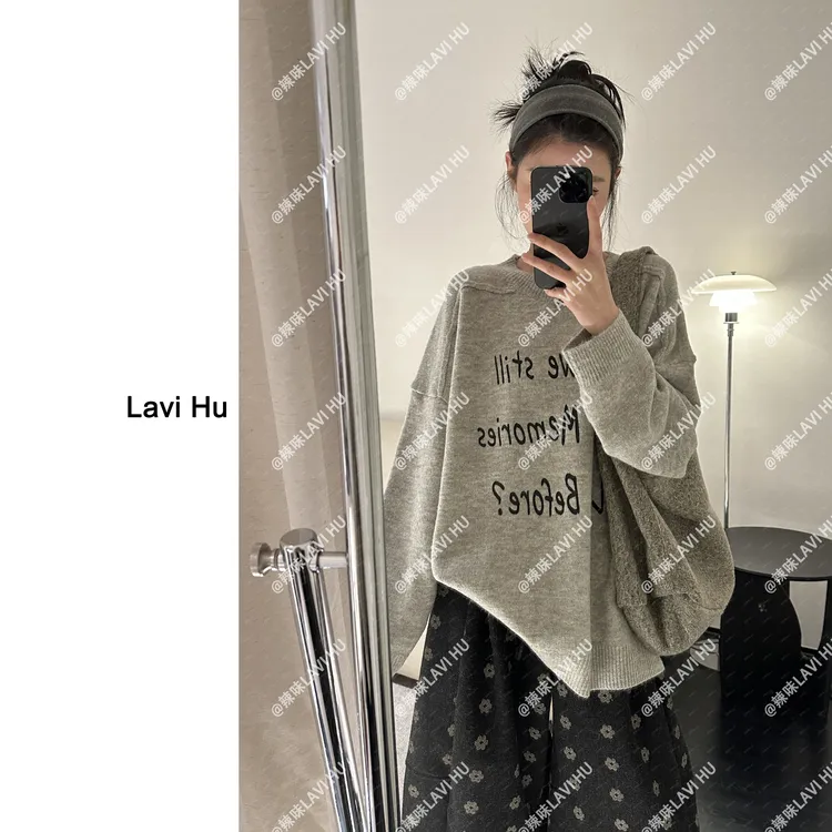 LAVI HU【昨日重现】百搭保暖长袖字母毛衣7089
