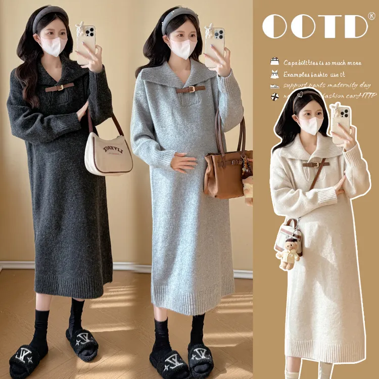 孕妇装秋装2025新款秋冬时尚宽松显瘦气质中长款毛衣加厚连衣裙女