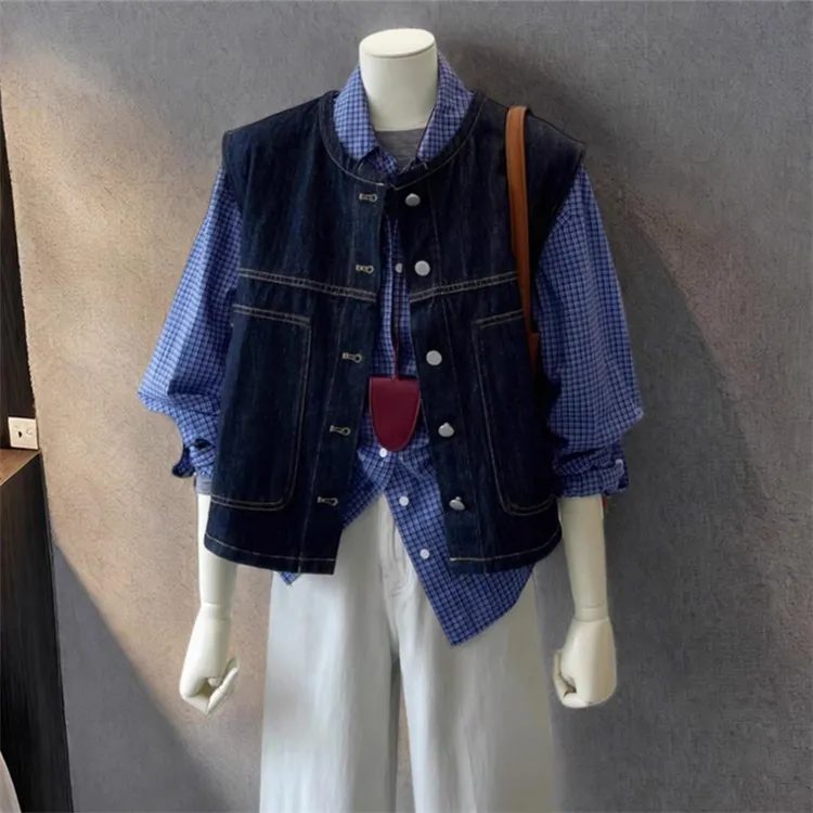 小个子短款开衫牛仔马甲外套2025女春夏设计感圆领时尚叠穿外搭潮