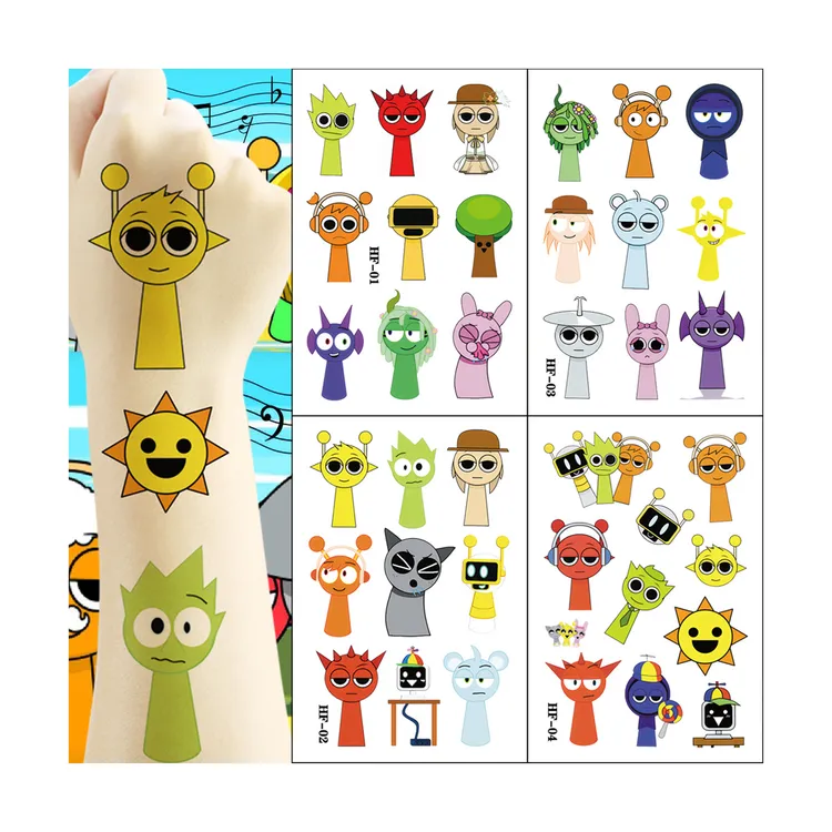 节奏盒子纹身贴纸sprunki音乐布莱克西蒙儿童纹身贴纸派对装饰贴