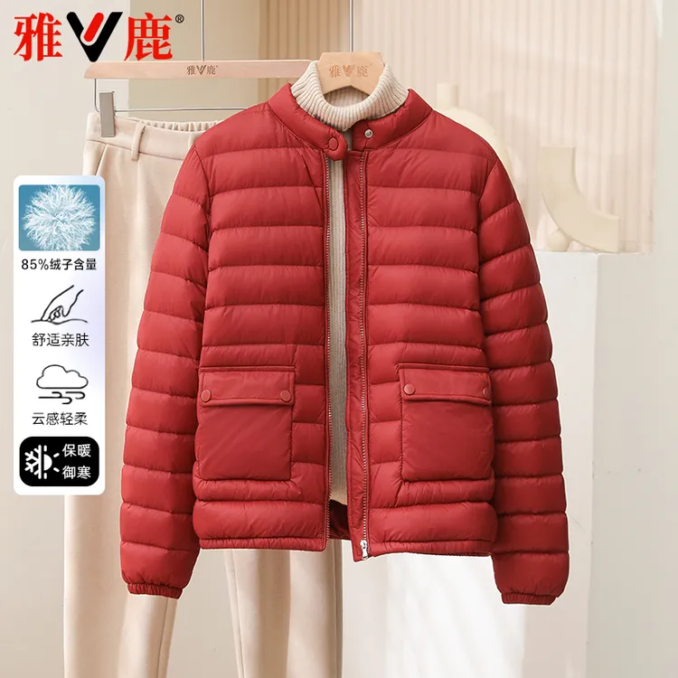 雅鹿2025新款排骨羽绒服女时尚百搭小个子保暖韩版内搭圆领厚外套