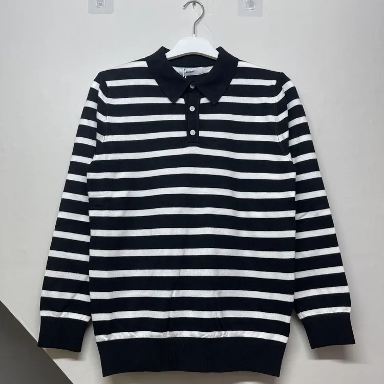 A245秋季针织长袖条纹翻领POLO领休闲商务百搭高档针织长袖