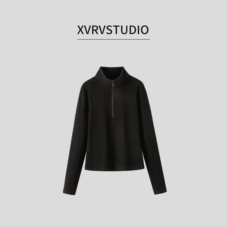 【思思姐专属】XVRV2025秋冬新款沐丝绒半拉链防风立领拉链长袖T恤保暖打底衫