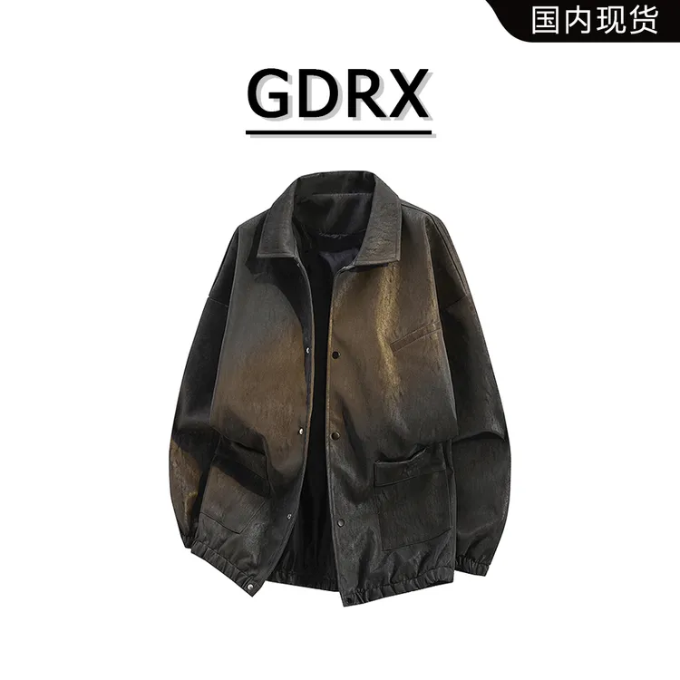 GDRX机车复古风皮夹克2025秋季PU皮男士潮流翻领户外通勤上衣外套