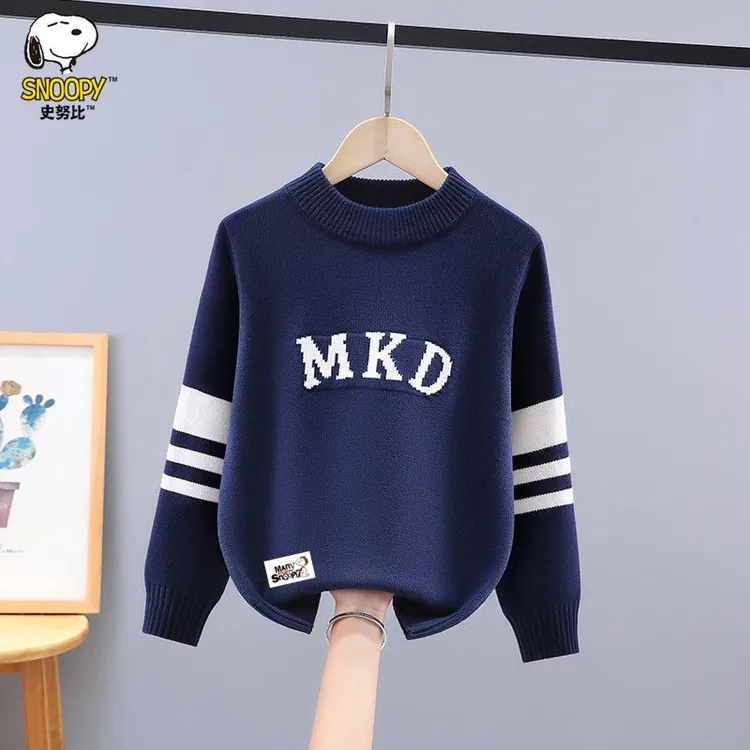史努比男童毛衣秋冬装新款洋气中大童男孩加绒加厚套头针织打底衫