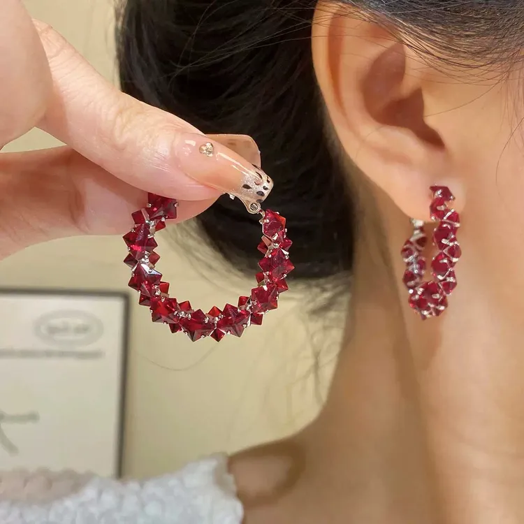 合金仿水晶耳饰 韩系爆闪精致水晶缠绕耳扣轻奢小众高级感耳饰