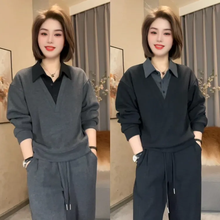 《一雅》通勤风时尚套装直筒裤减龄显瘦防寒保暖卫衣套装351套装