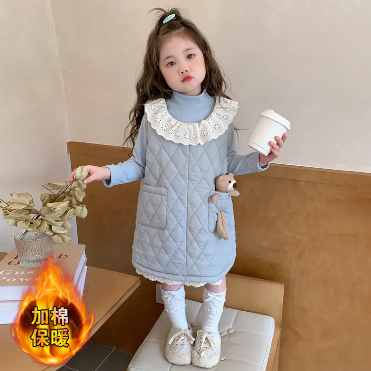 女童冬款连衣裙2025新款儿童背心裙套装宝宝衣服公主冬季加厚裙子