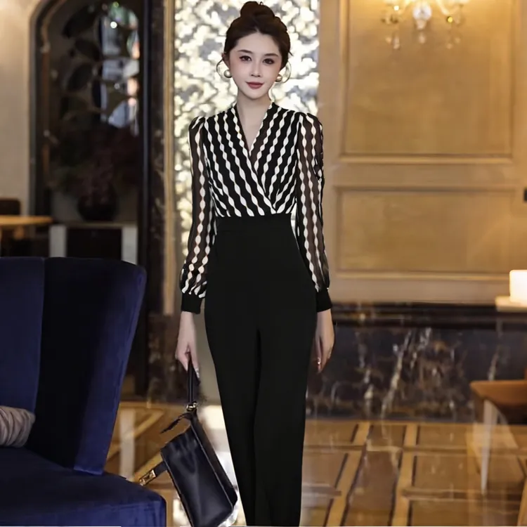 A2025年新款女装连体裤显瘦收腰气质时尚百搭长袖连体裤女D3132