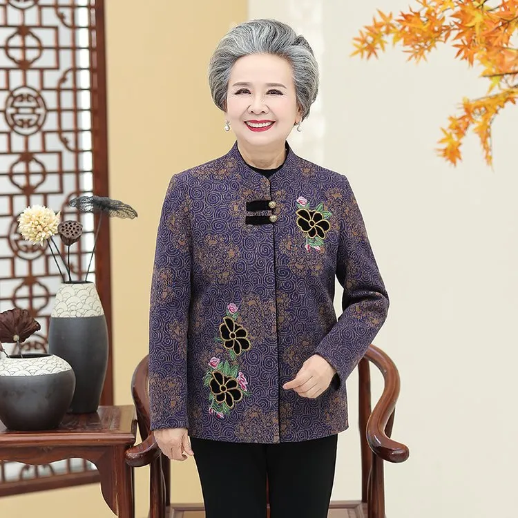 中老年人秋装女奶奶装春秋外套妈妈秋冬加厚大码新款上衣老人衣服