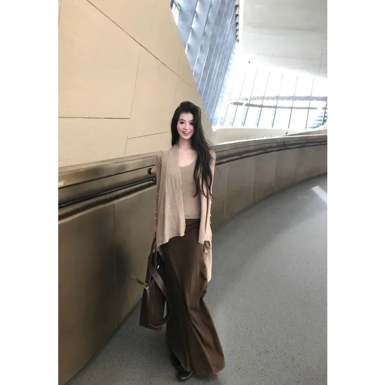 MARIE.COCO法式轻熟风不规则针织开衫吊带背心高腰半身裙秋季套装