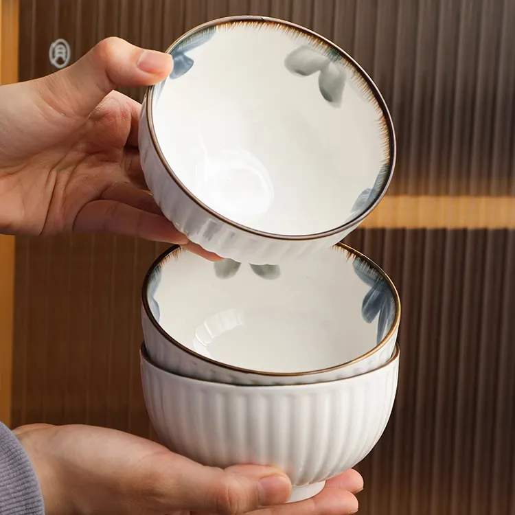 WUXIN墨蓝日式饭碗家用陶瓷碗小碗吃饭碗釉下彩餐具碗碟套碗盘装