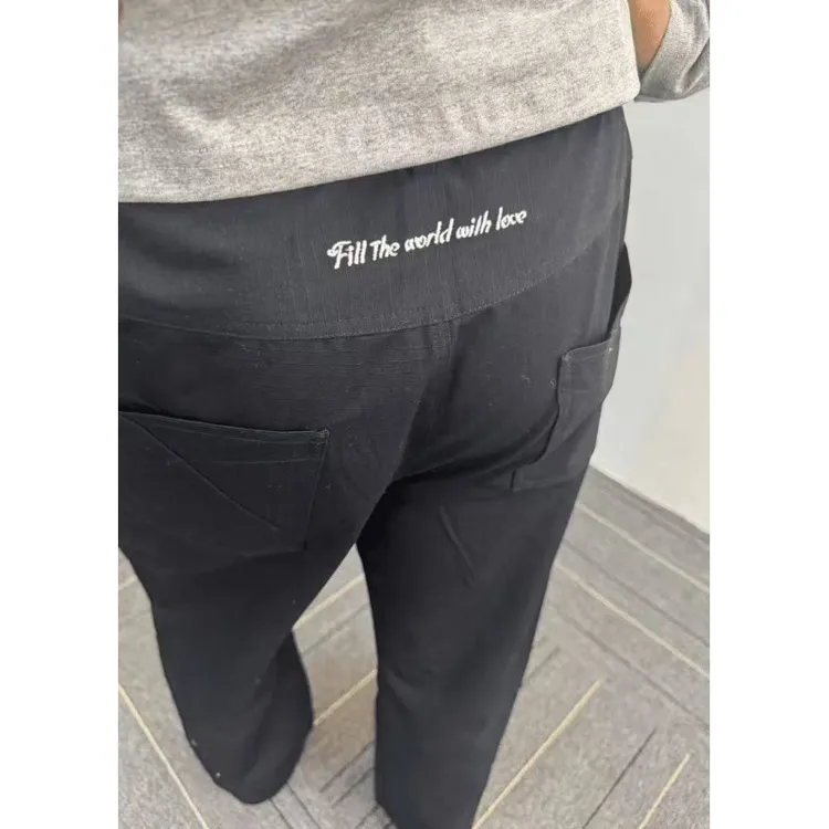 何以至此黑色纽扣刺绣弯刀裤子男款秋季美式高街工装裤直筒微喇裤
