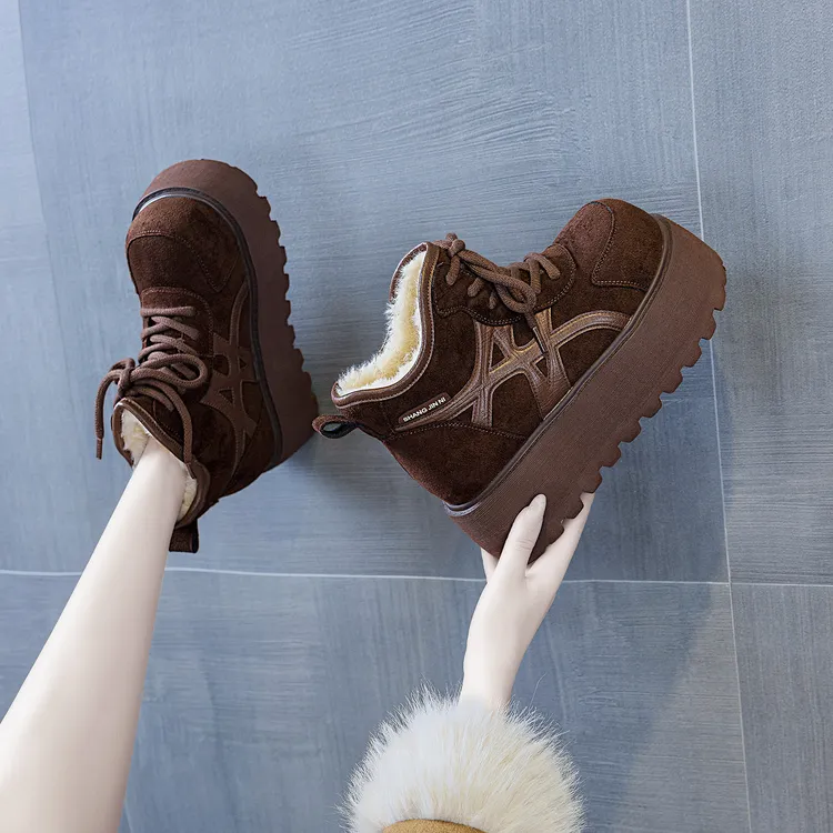 增高10cm松糕勃肯鞋女2025冬季加绒保暖厚底小个子小皮鞋9018-8