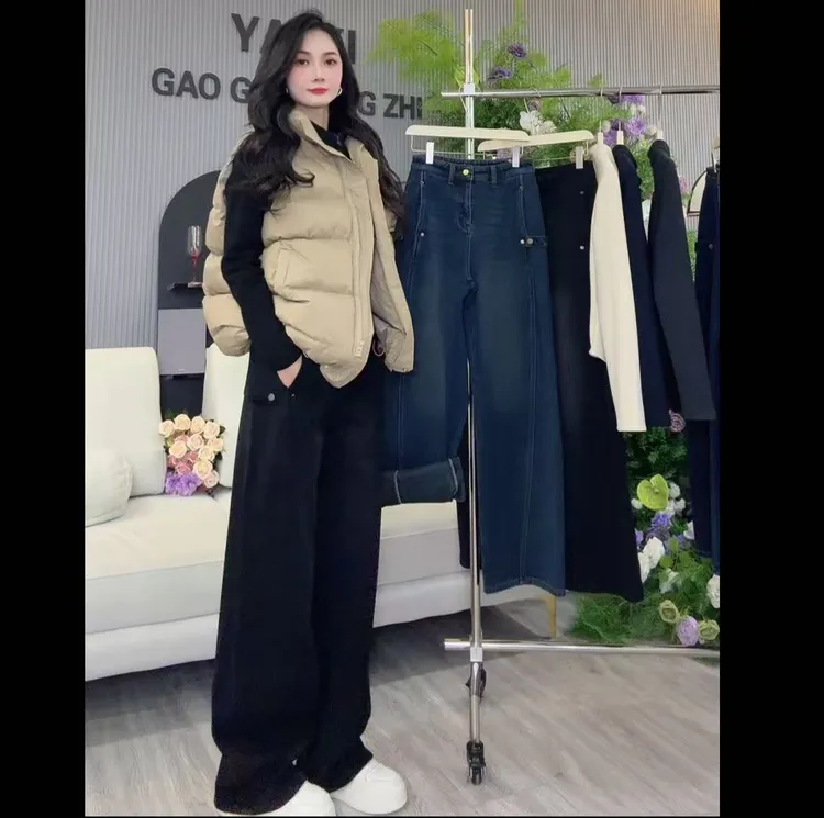 雅希定制~【马丁裤】重工拼接高腰阔腿牛仔裤百搭显瘦长裤