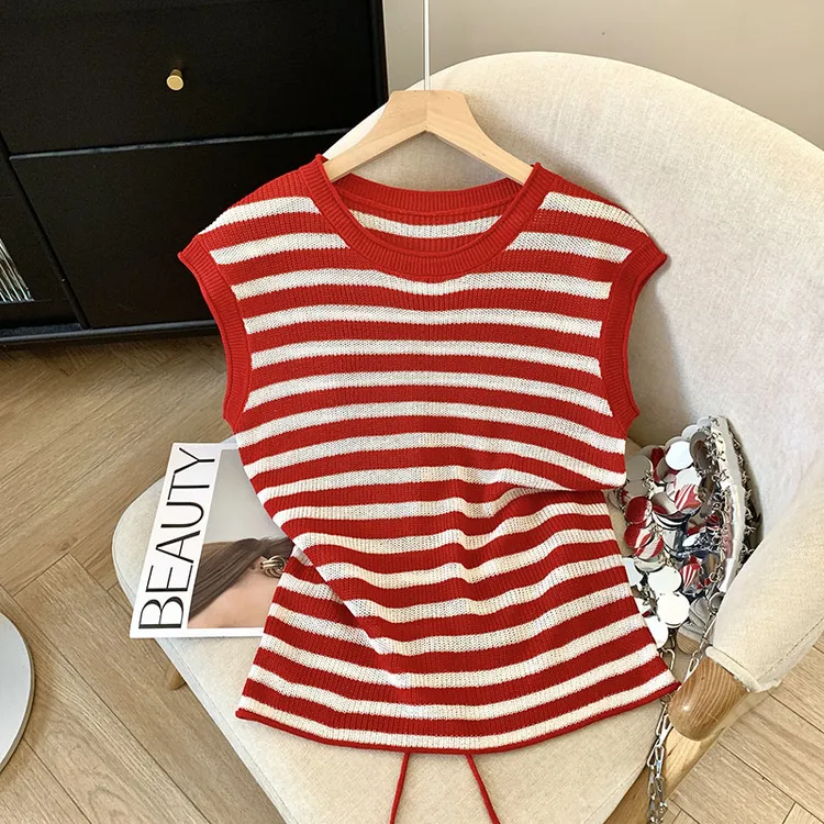条纹针织背心女外穿法式2025夏季新款纯欲独特别致设计感无袖上衣