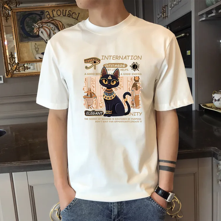 夏季2025新款爆款纯棉潮牌男士短袖T恤男款百搭潮流印花半袖上衣