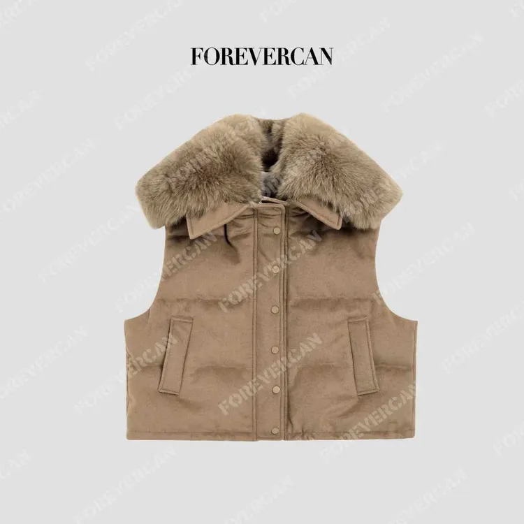 FOREVERCAN“雨后伦敦”可拆卸狐狸毛领白鹅绒百搭羽绒马甲SC22632