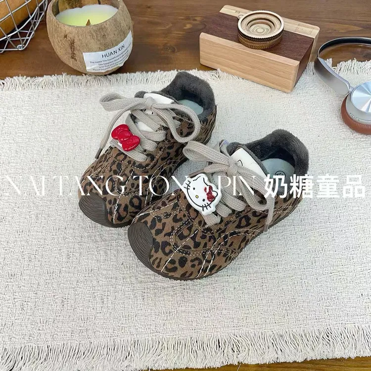韩版童鞋【栗的秋冬】复古森系时尚女童kt猫棉运动鞋豹纹轻便德训鞋